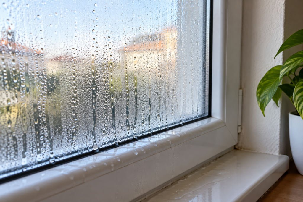 Finestra di casa con telaio da controllare per condensa e passaggi di aria