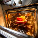 Teglie con pietanze all’interno di un forno domestico